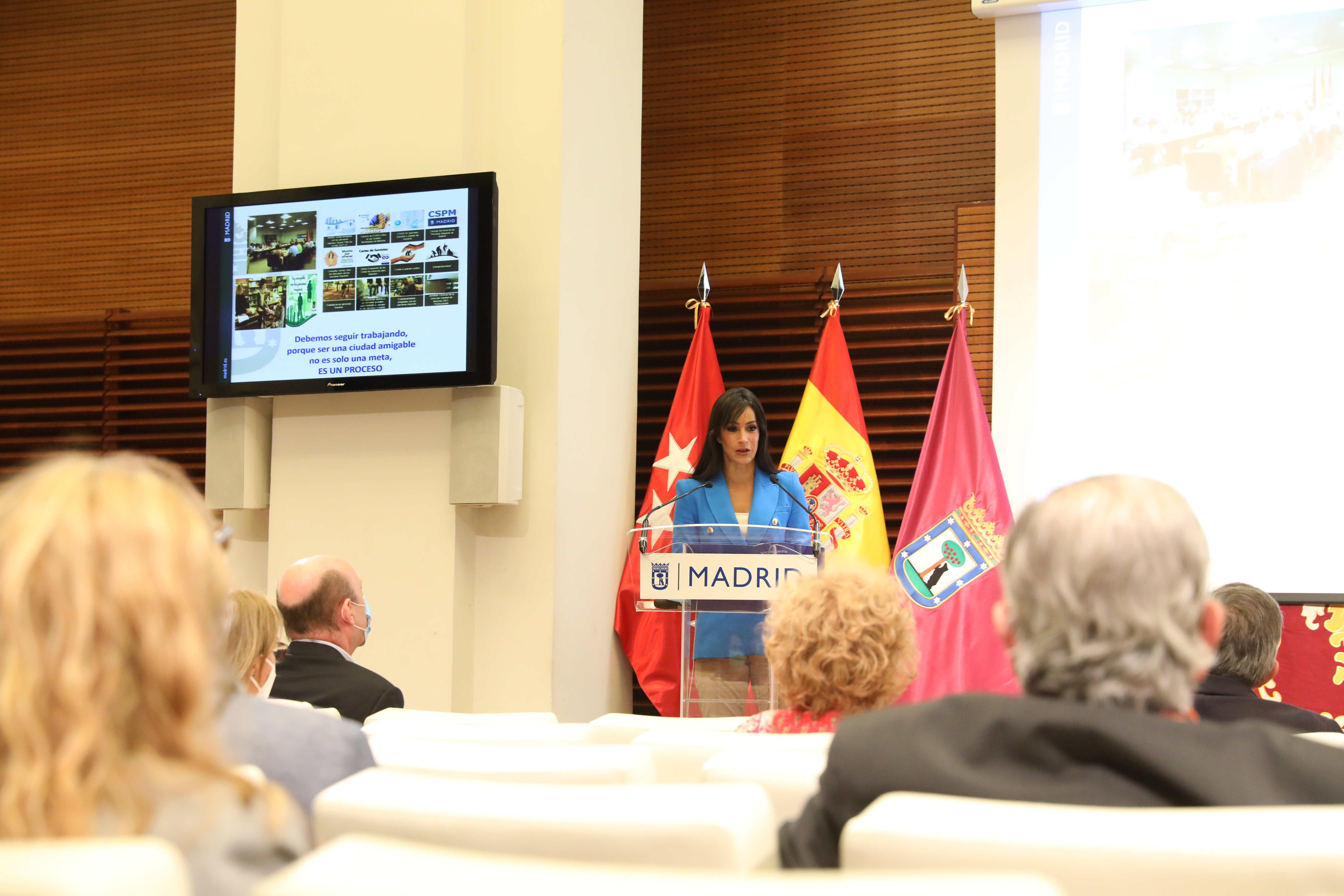La vicealcaldesa, Begoña Villacís, durante su intervención en la presentación del Plan Ciudad Amigable con las Personas Mayores